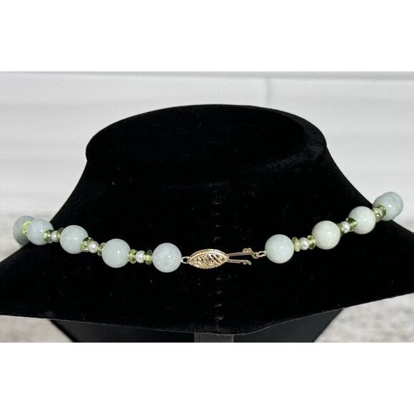 NOS 14K Gold GSJ Signed Jade Pearl Peridot 24in Beaded Necklace - Picture 6 of 10